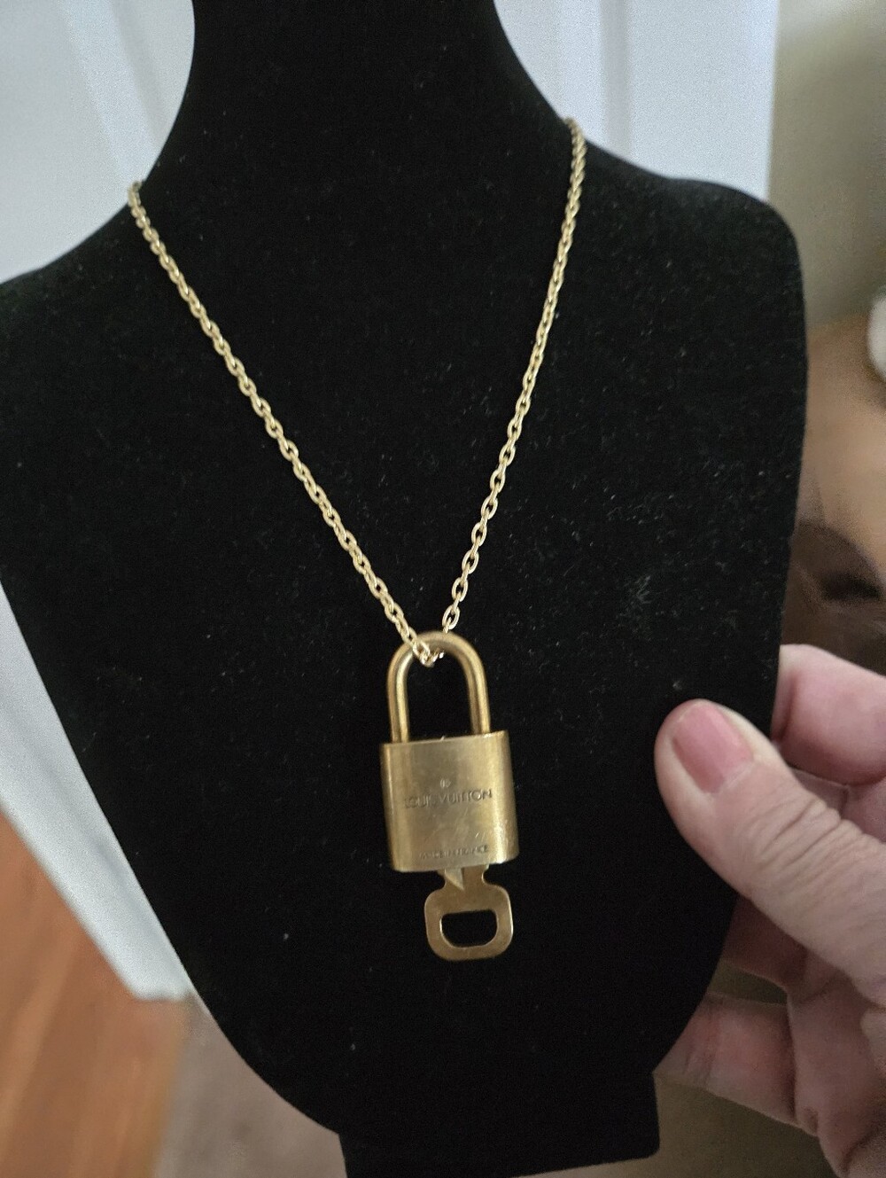 Louis Vuitton Authentic Brass Padlock & Key Pendant Necklace #315